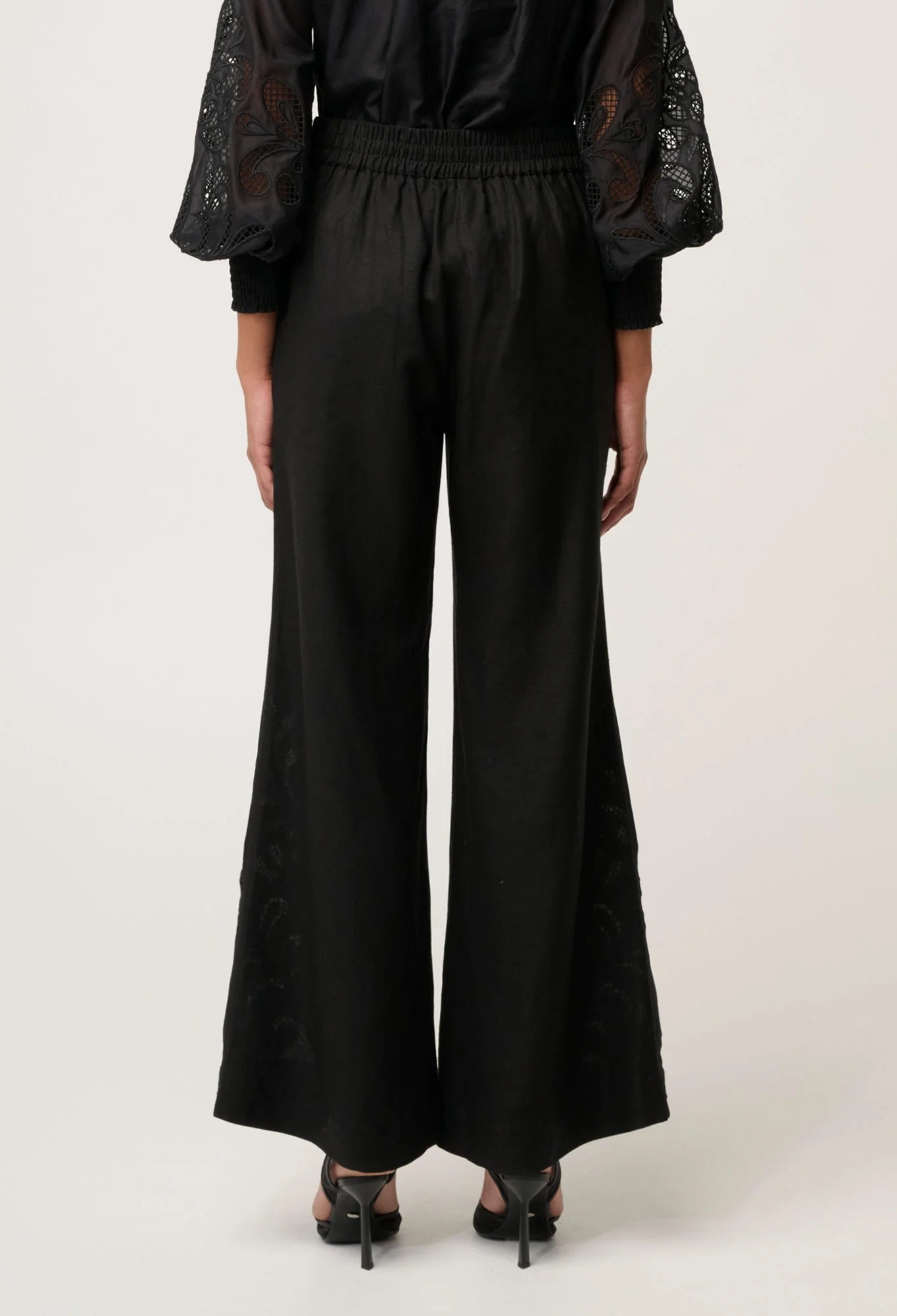 Rhea Linen Viscose Embroidered Pant In Black