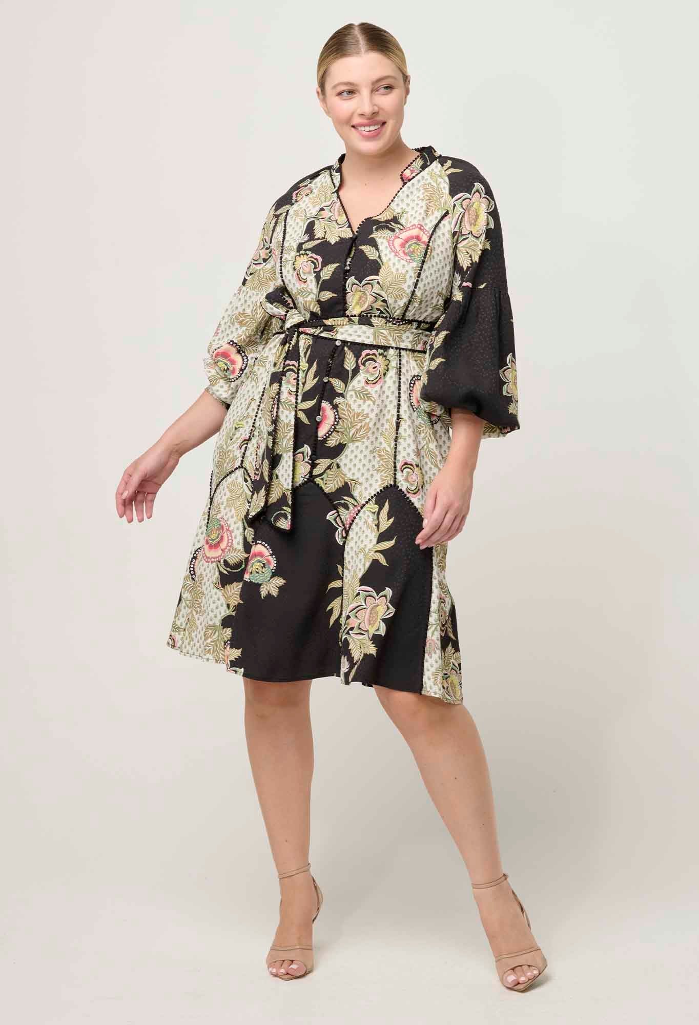 Emersyn Linen Viscose Dress in Mariposa Nero