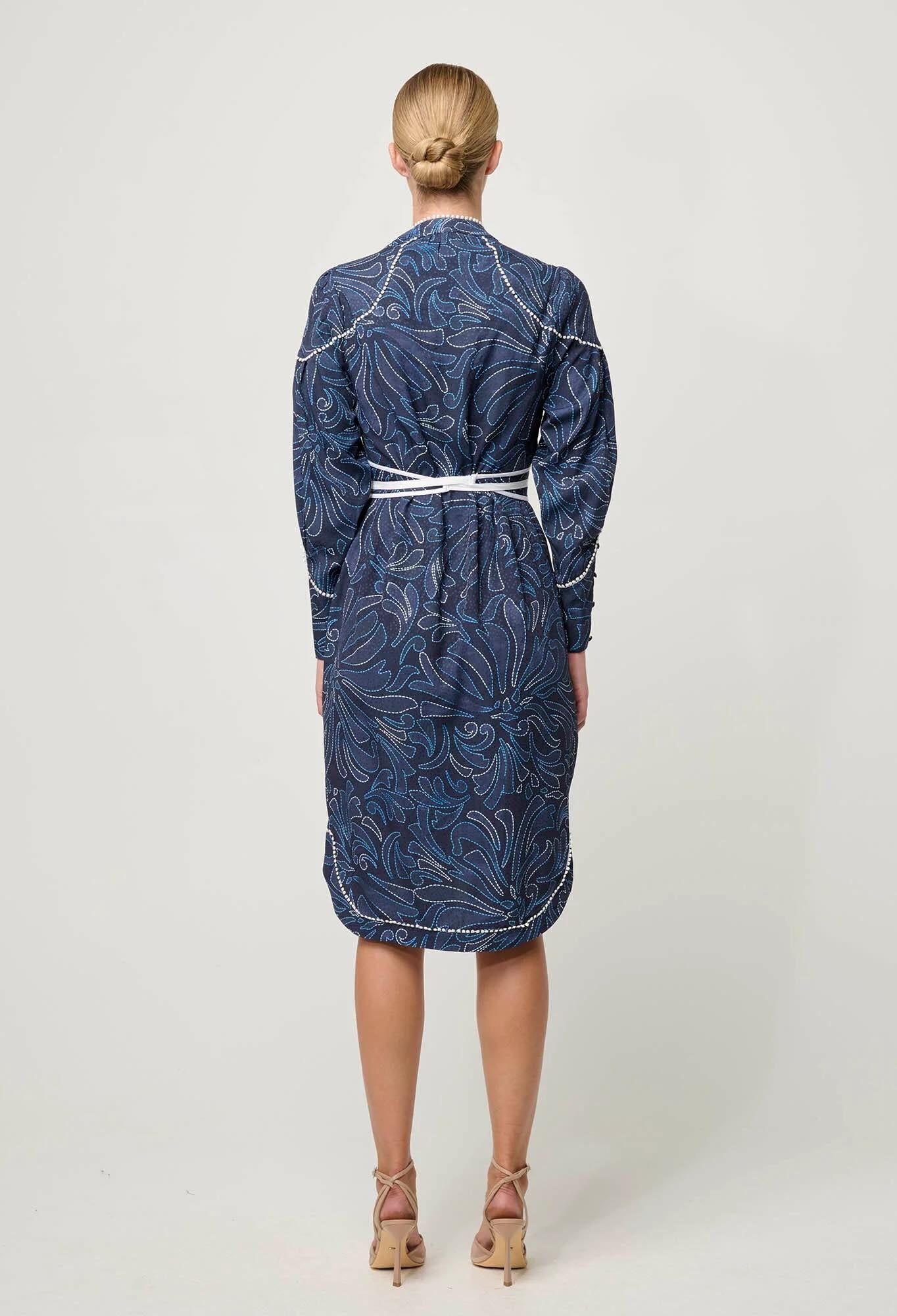Adela Contrast Lace Trim Viscose Dobby Curve Hem Dress