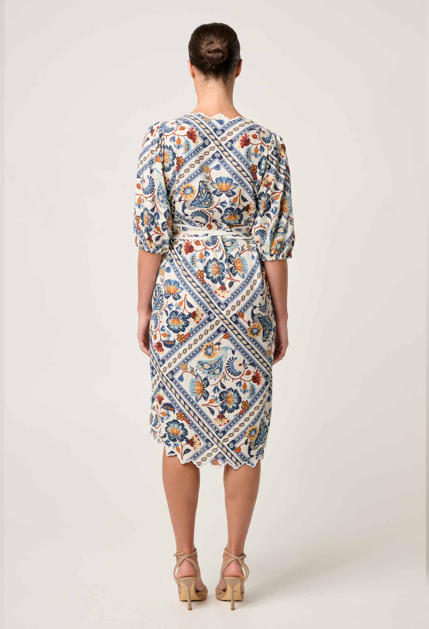 Theia Viscose Scallop Embroidered Dress in Petinos Floros
