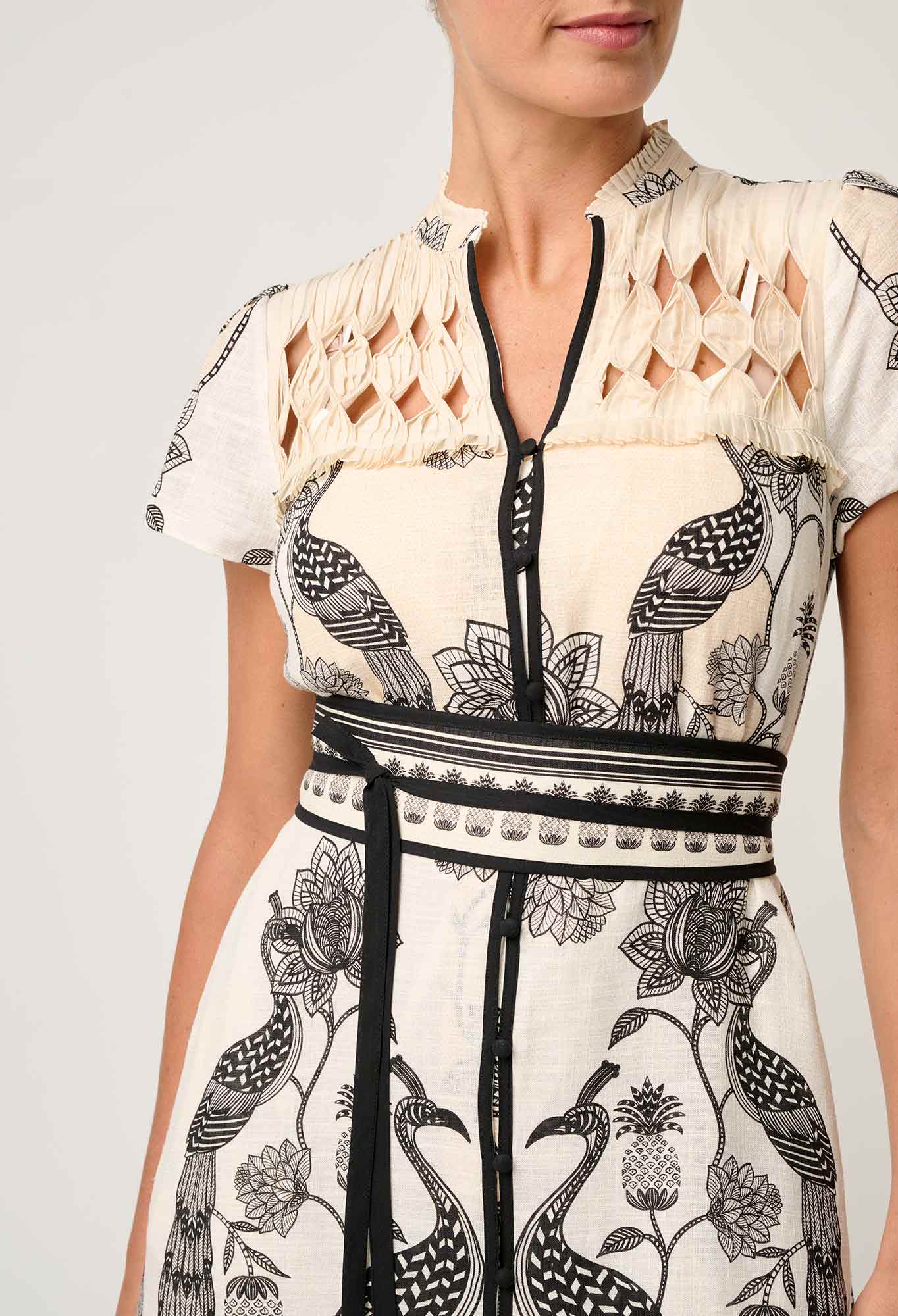 Xanthia Diamond Smock Yoke Linen Viscose Dress