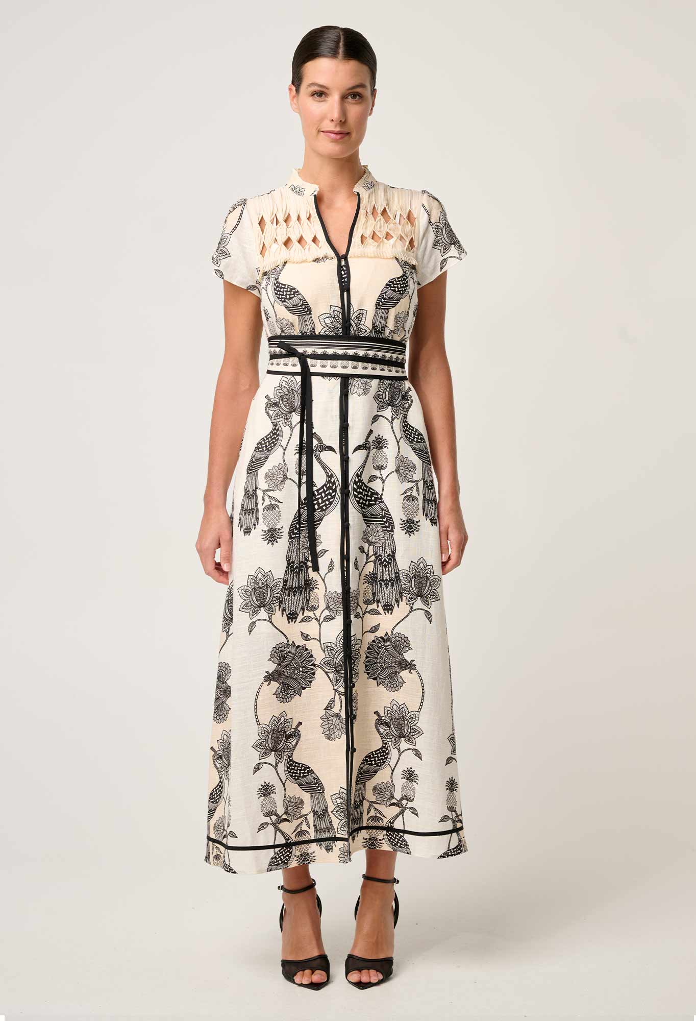 Xanthia Diamond Smock Yoke Linen Viscose Dress