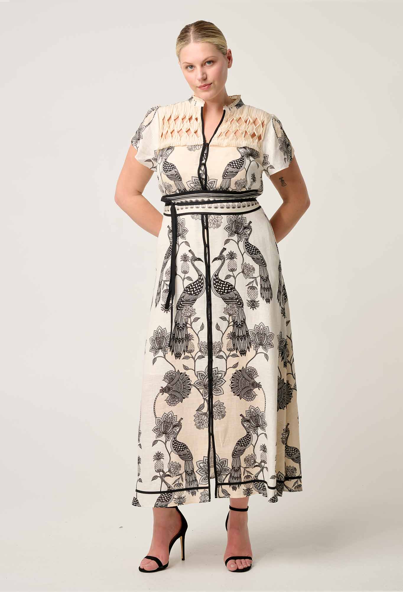 Xanthia Diamond Smock Yoke Linen Viscose Dress