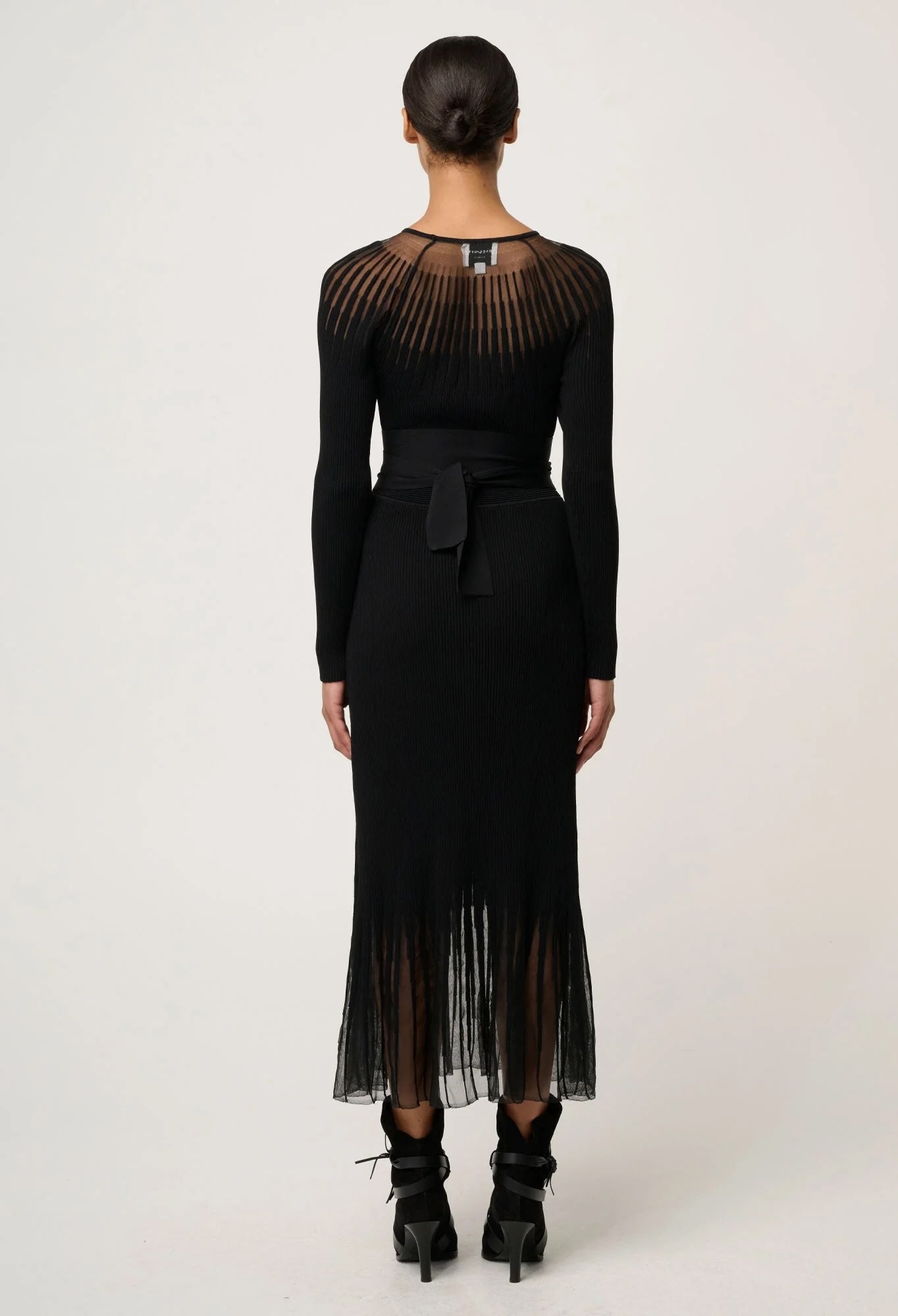 Rhiannon Viscose Nylon Sheer Knit Dress In Black