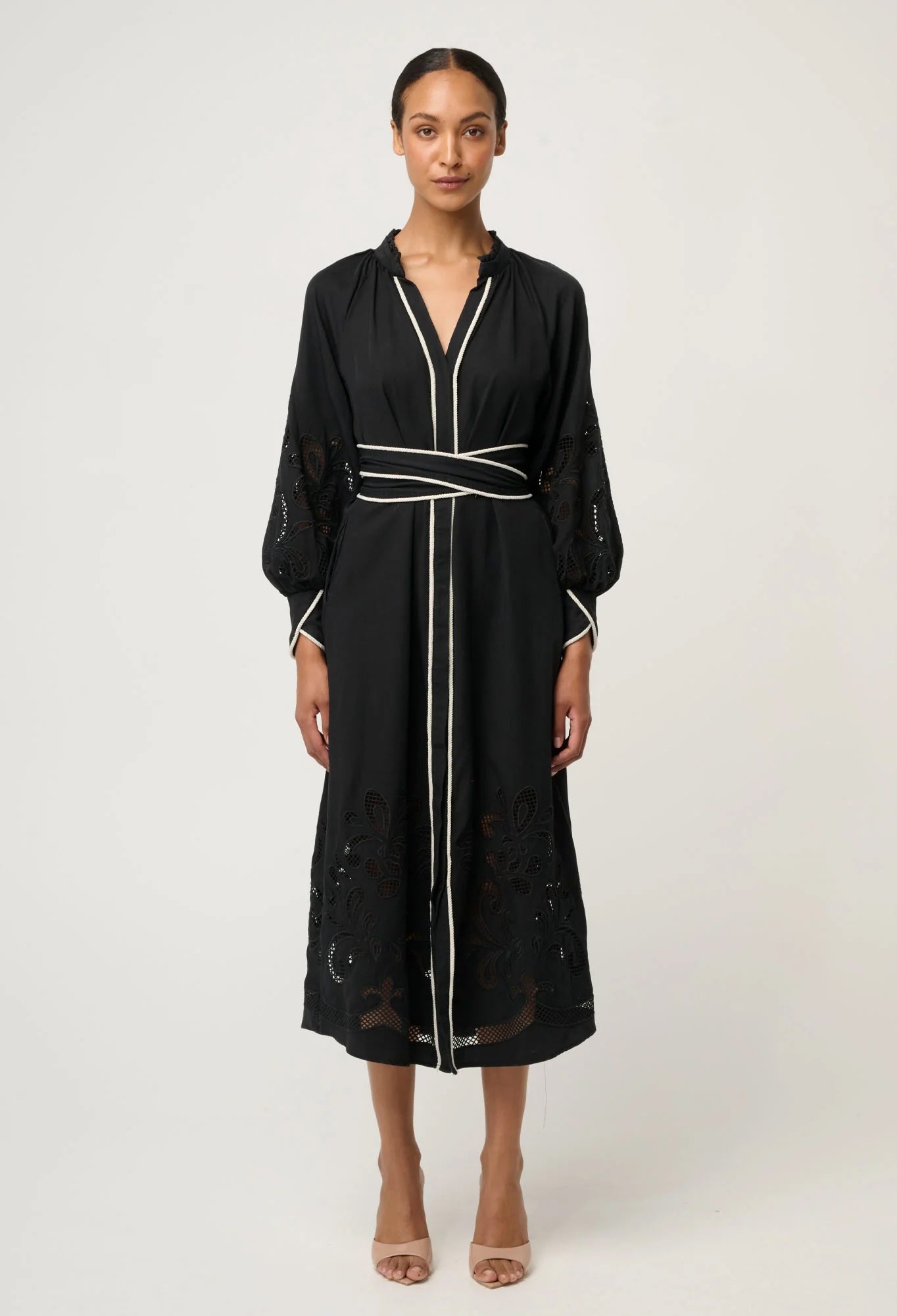 Rhea Embroidered Tencel Maxi Dress In Black