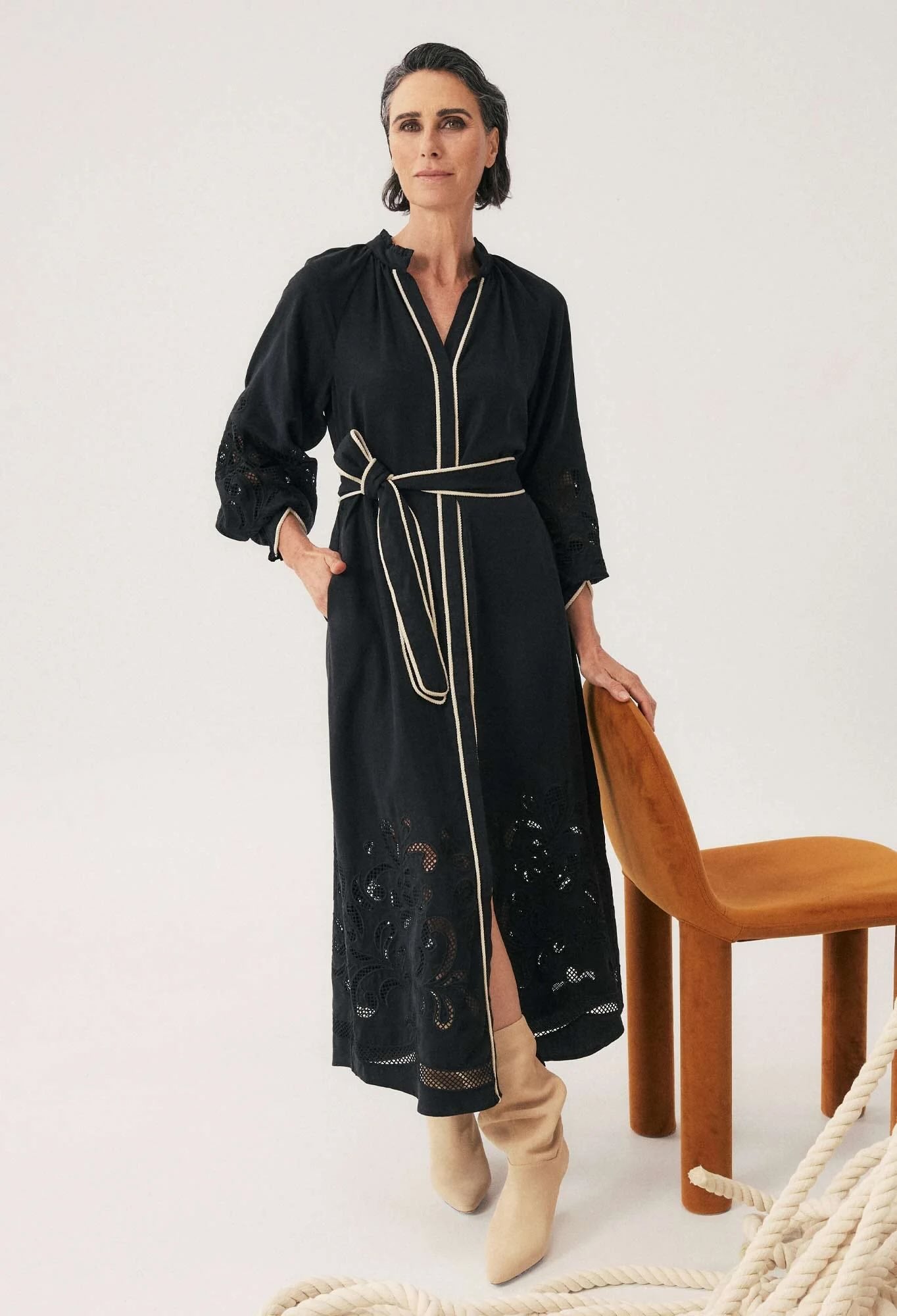 Rhea Embroidered Tencel Maxi Dress In Black