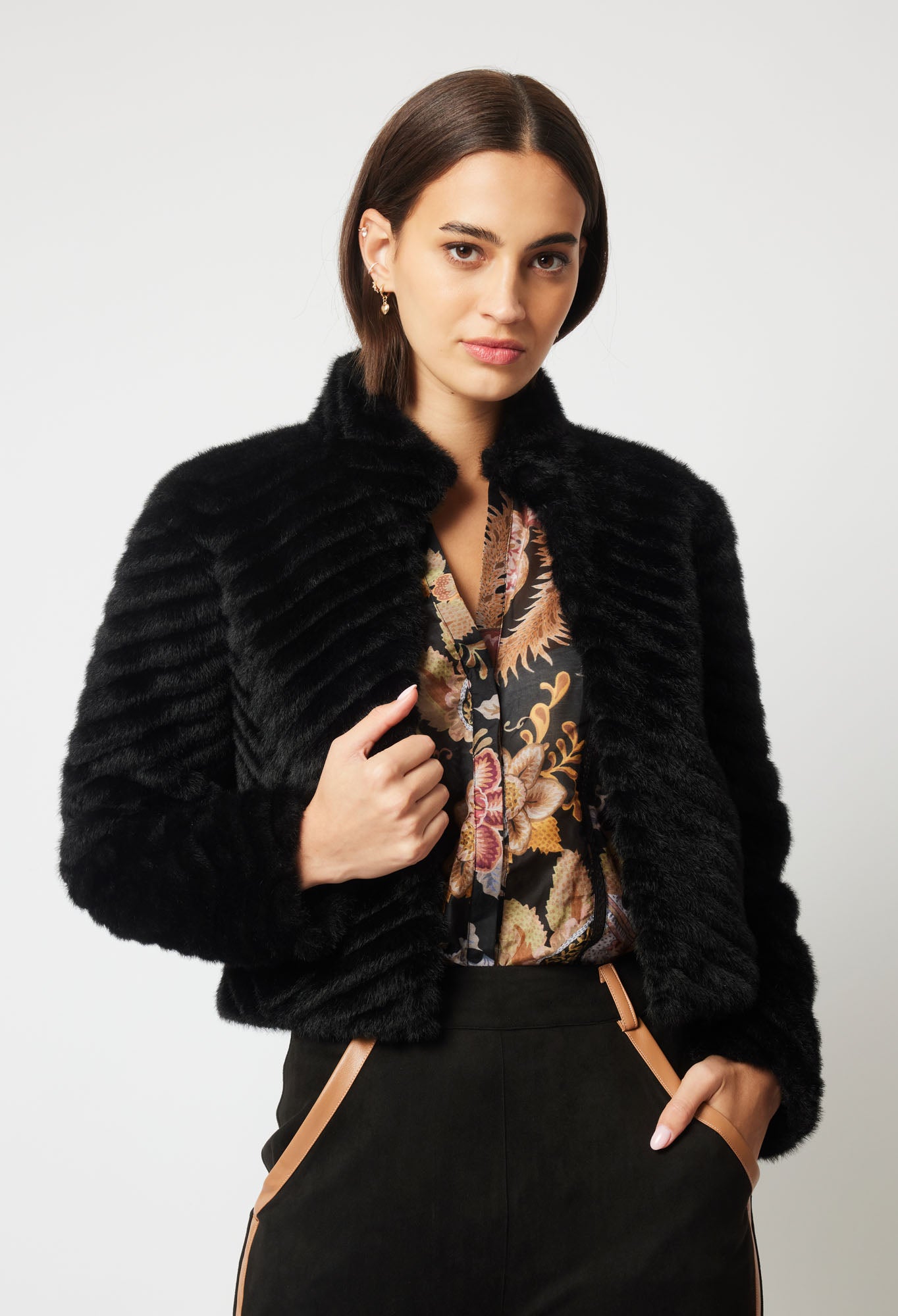 Once Was Altair Faux Fur Jacket in Black