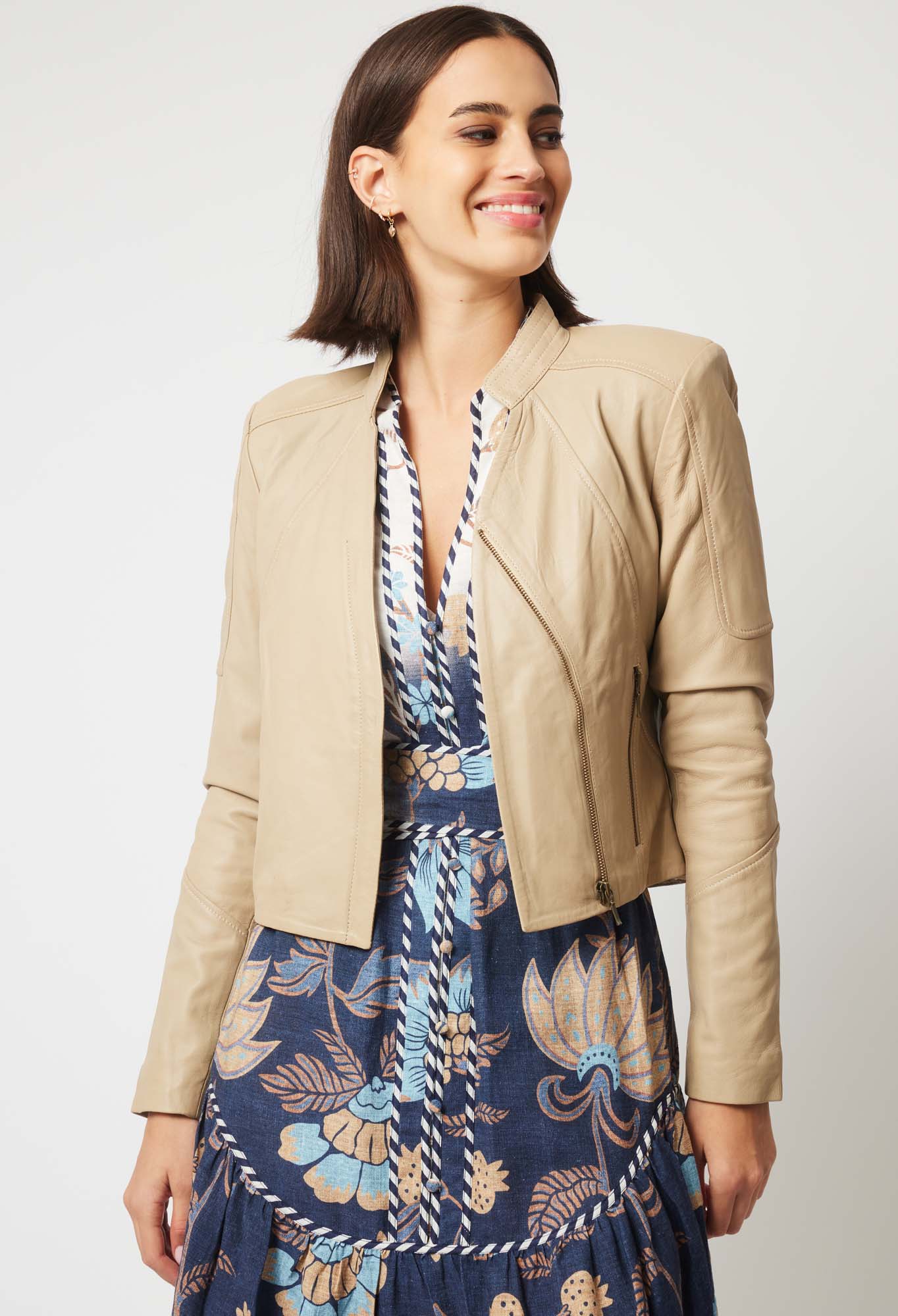 Once Was Lyra Leather Jacket in Oatmeal