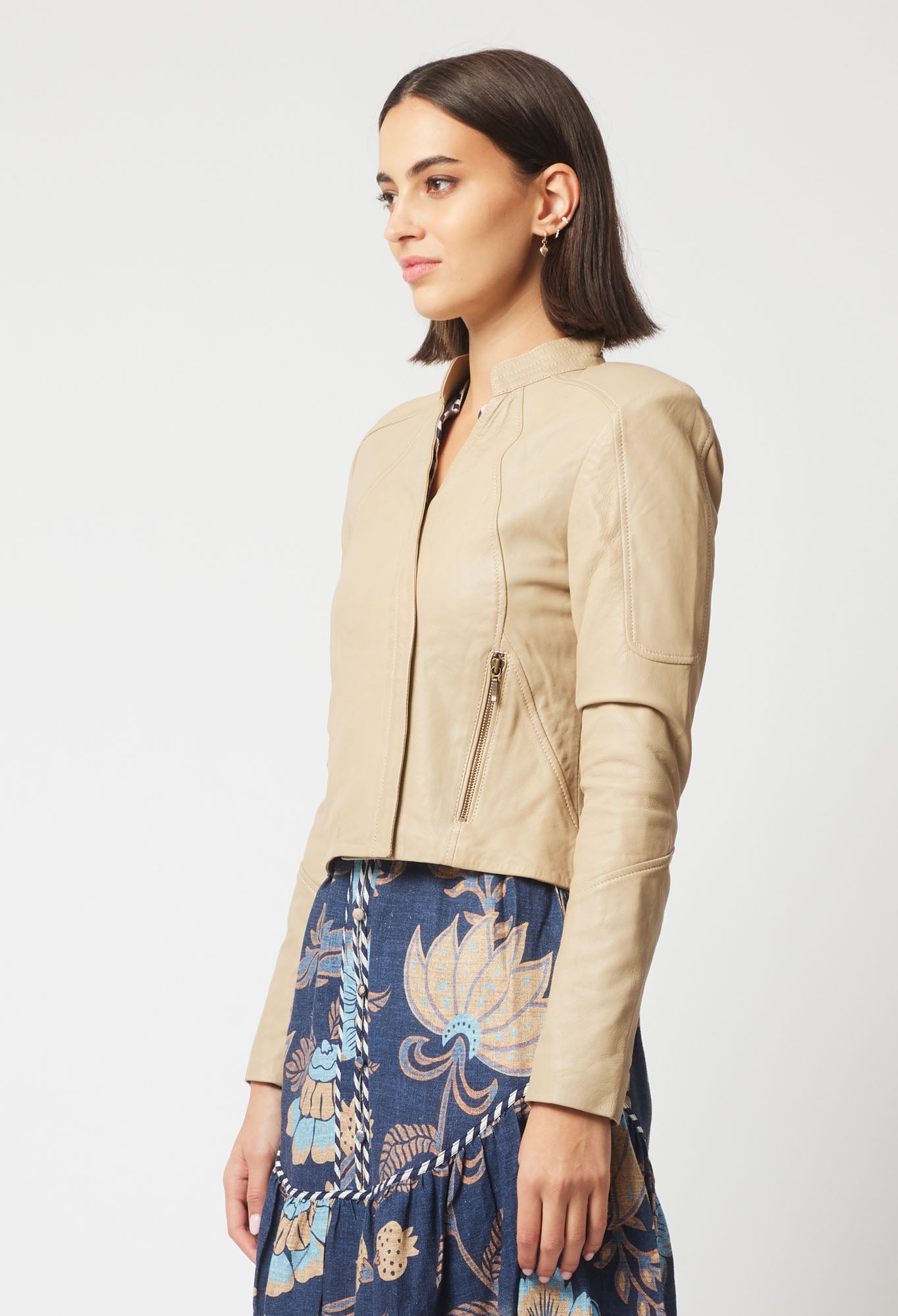 Once Was Lyra Leather Jacket in Oatmeal