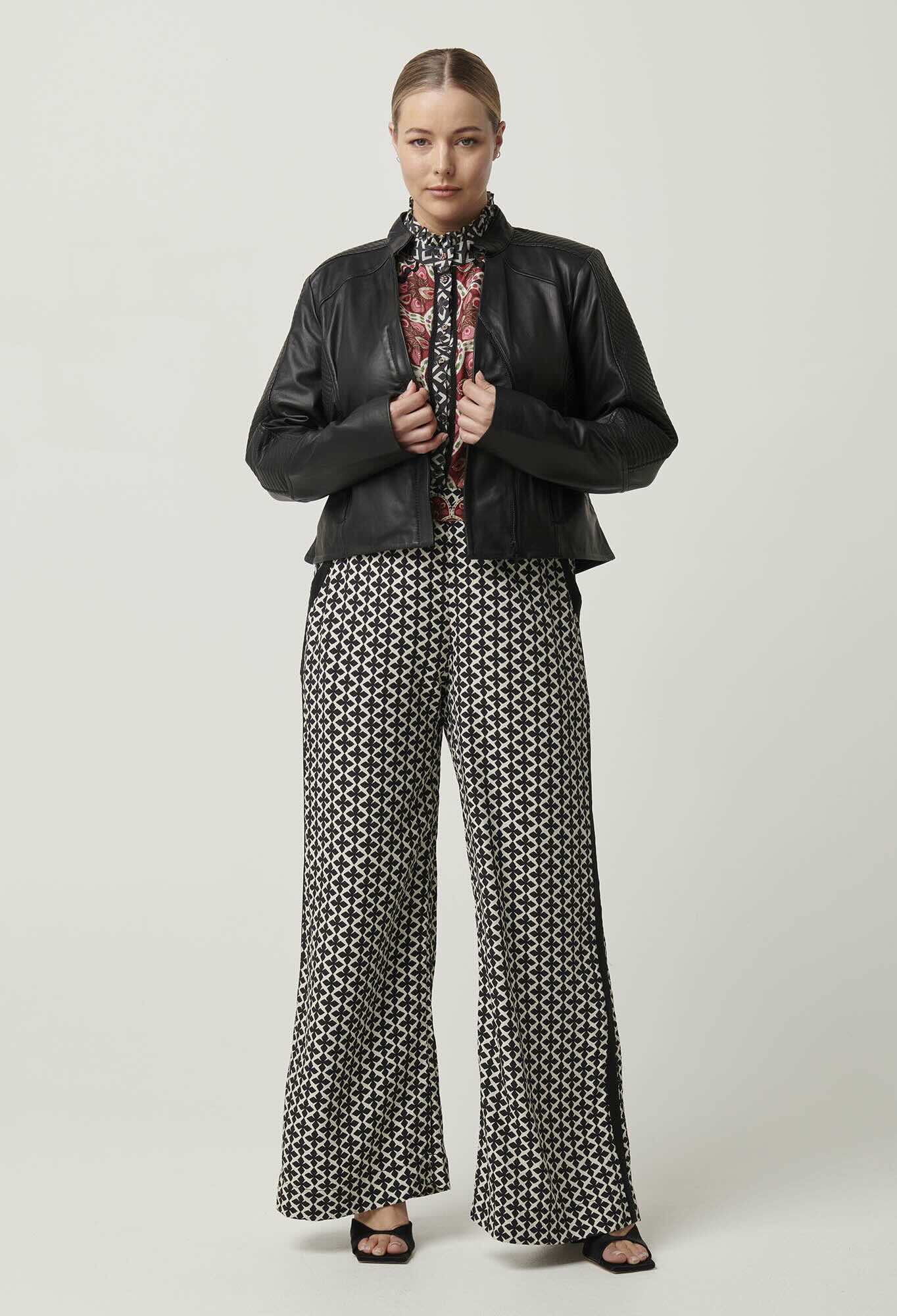 Blaire Leather Herringbone Stitch Jacket in Black