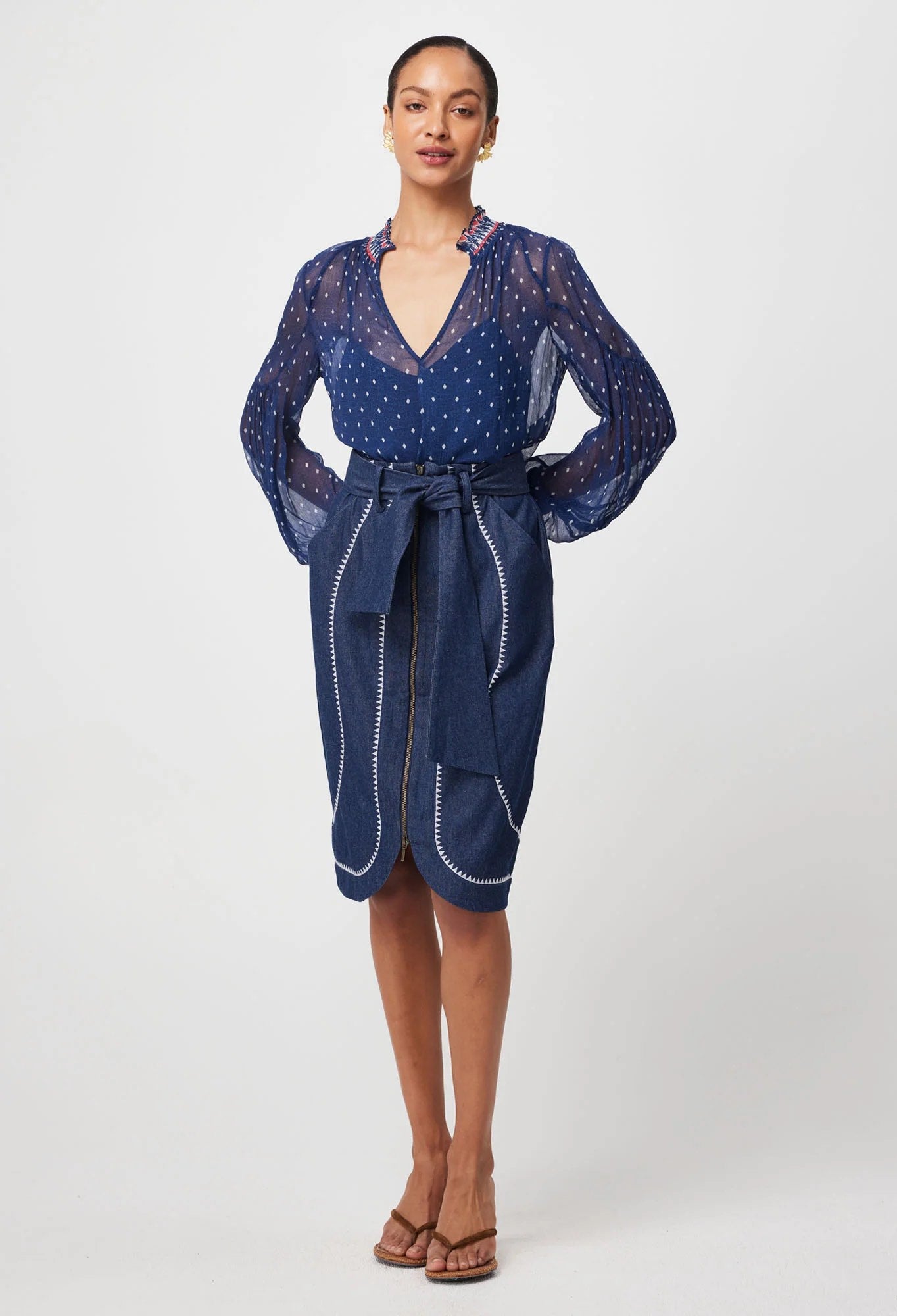 Phoenix Viscose Chiffon Blouse in Lapis Spot
