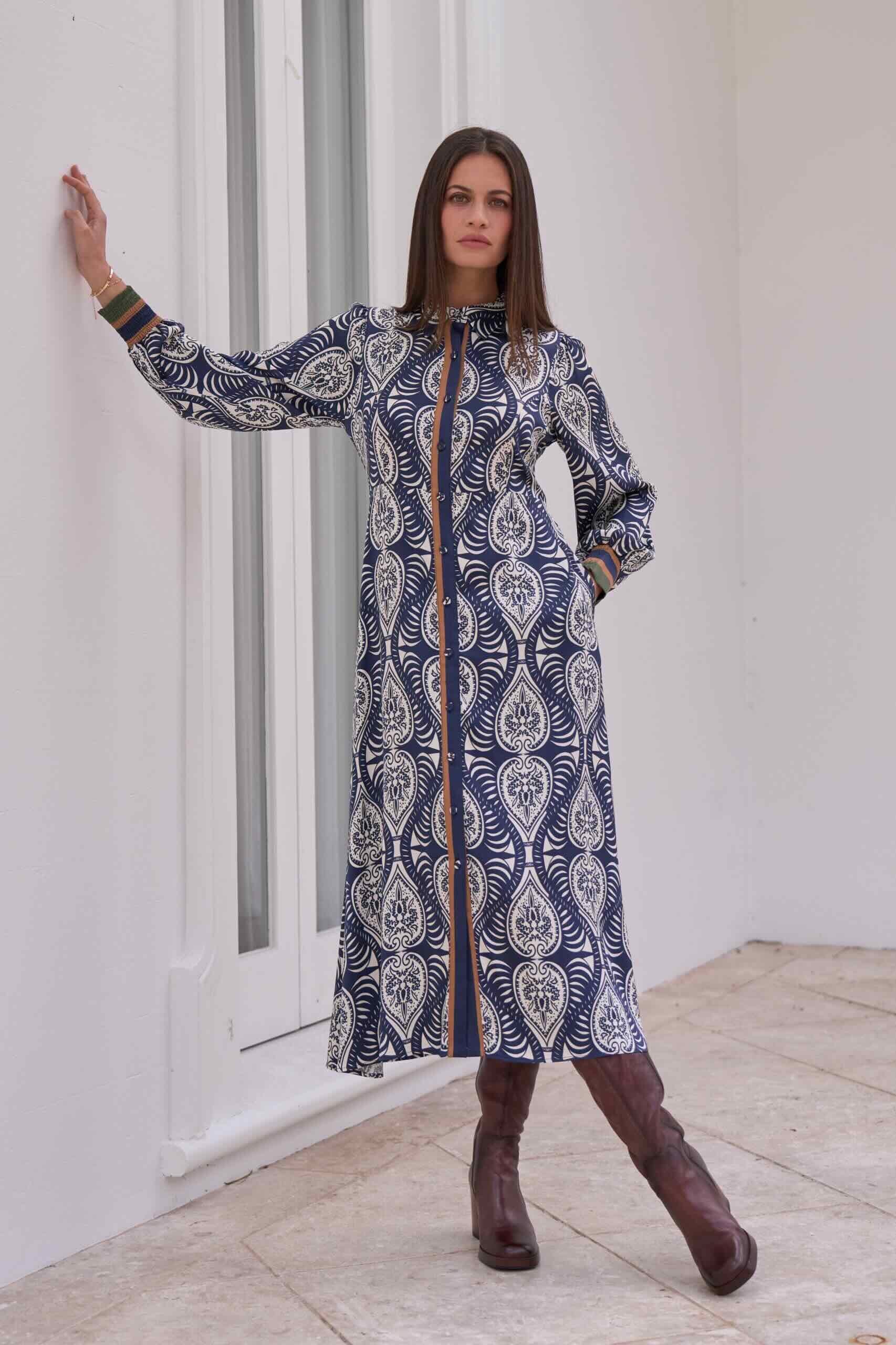 Opaline Shirt Dress -Indigo Multi