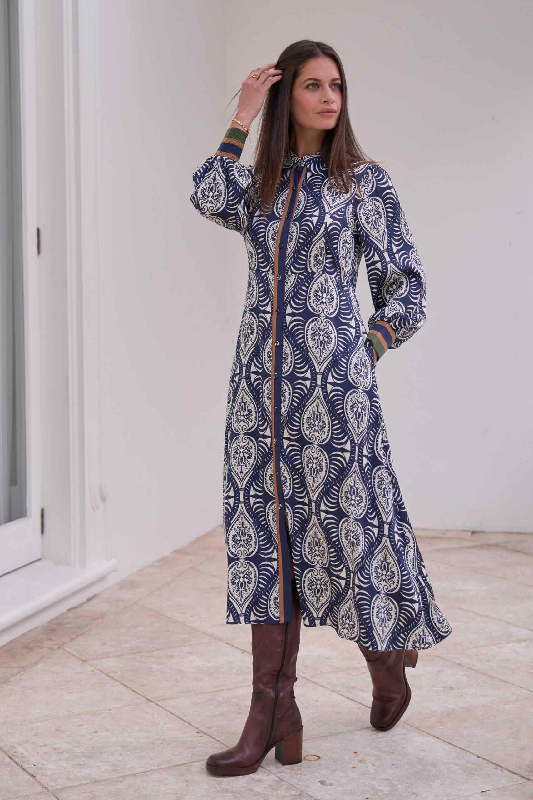 Opaline Shirt Dress -Indigo Multi