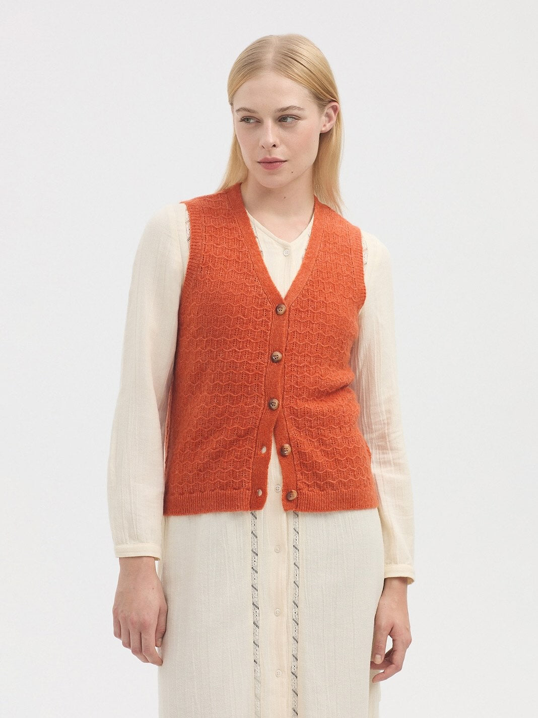 Openwork Cashmere Vest - Dark Orange