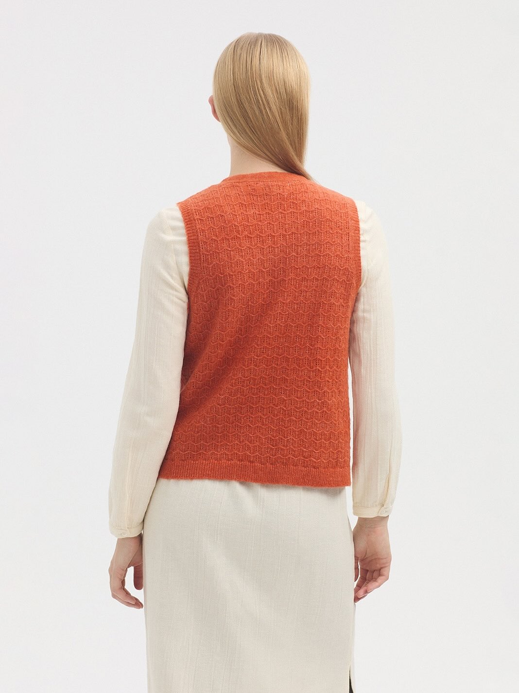 Openwork Cashmere Vest - Dark Orange