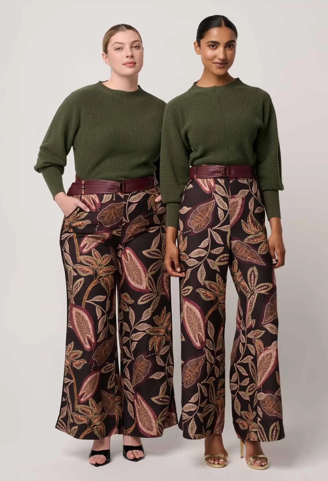 Roselle Merino wool Blend Ribbed Knit Top in Winter Moss