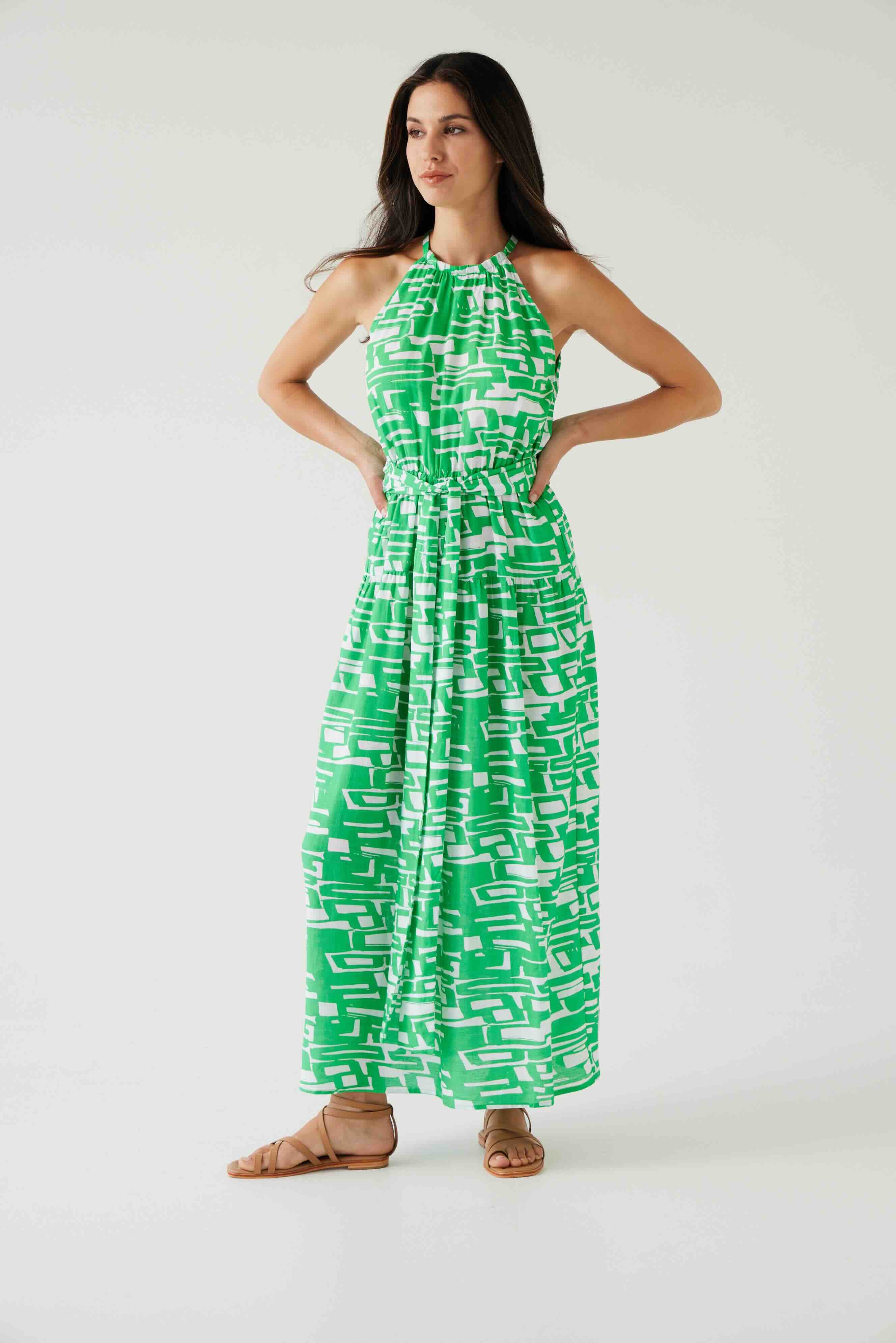 Jolene Dress - Green Geo