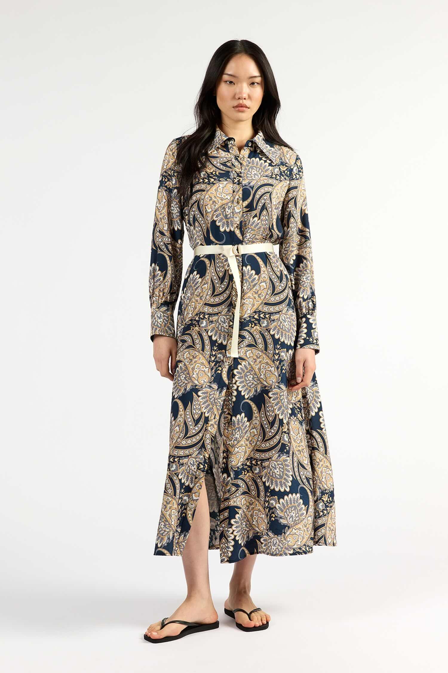 Mala Long Sleeve Dress in Navy Paisley
