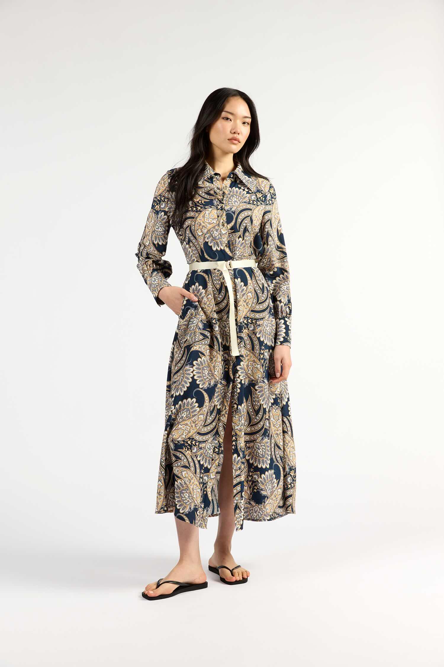 Mala Long Sleeve Dress in Navy Paisley