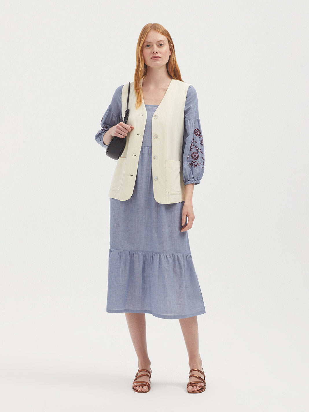 Embroidered Chambray Dress