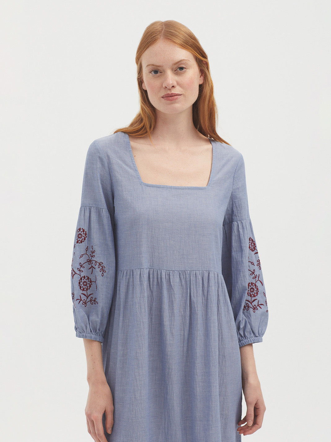 Embroidered Chambray Dress
