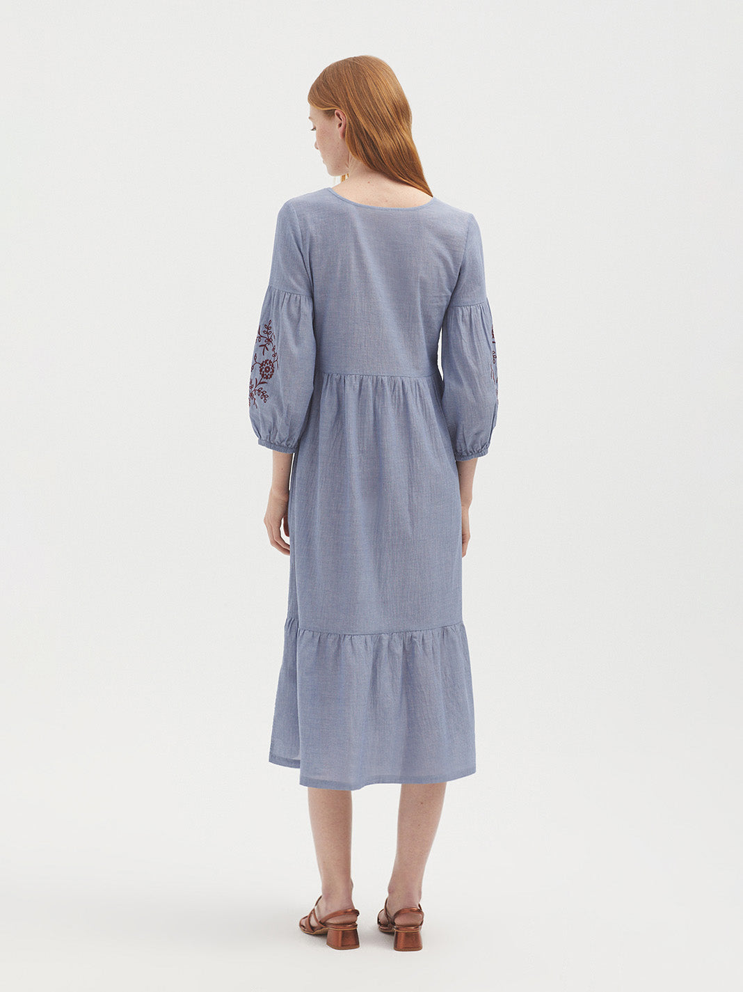 Embroidered Chambray Dress