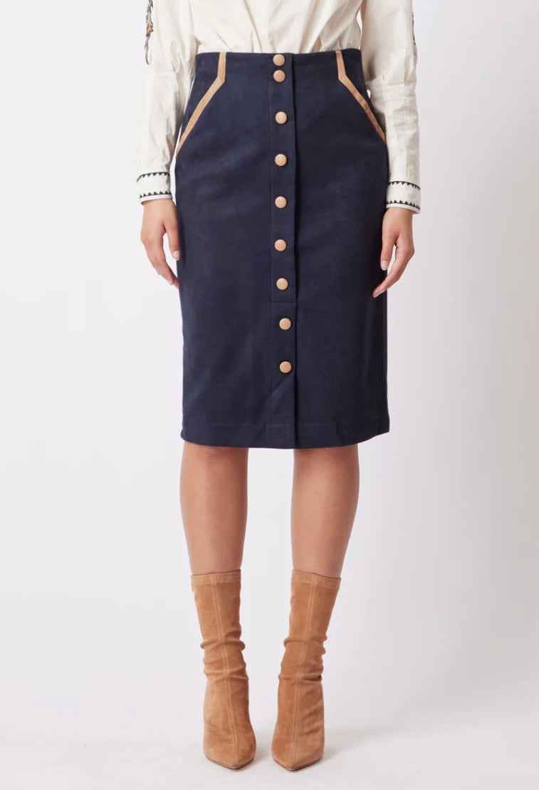 Once Was Eddie Faux Suede Skirt in Navy/Husk
