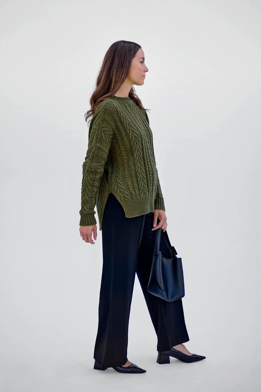 Maxted Soft Touch Cable Pullover-Khaki