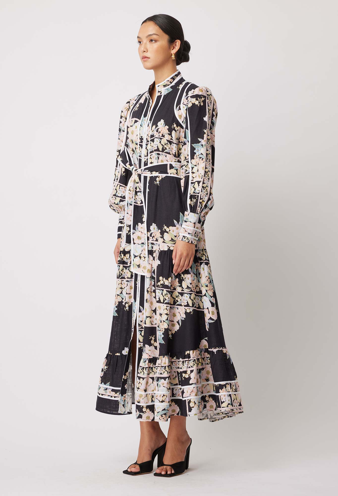 Pantea Viscose/Linen Dress in Rosewater Border Print