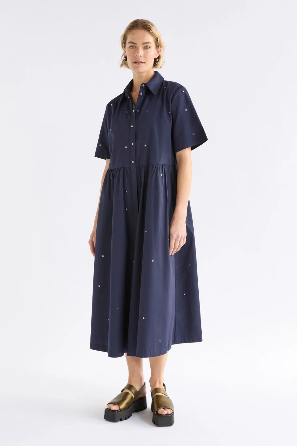 Stuud Long Shirt Dress-Dark Navy