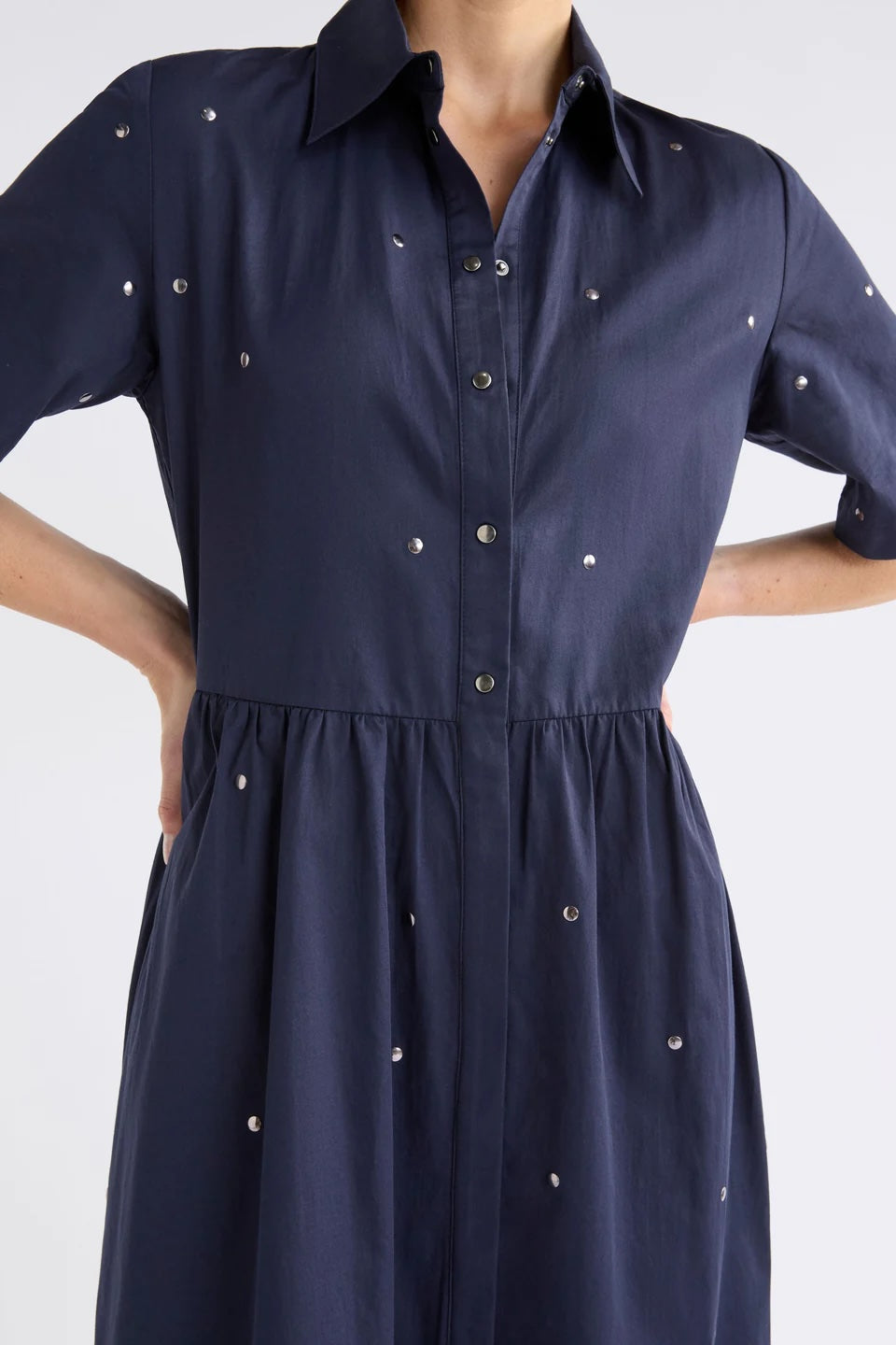 Stuud Long Shirt Dress-Dark Navy