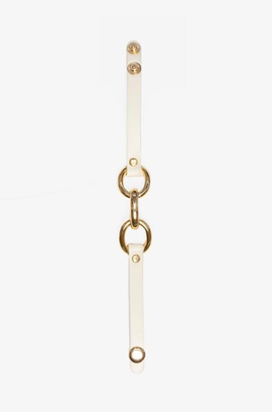 leather Gold Chain Link bracelet - Bone