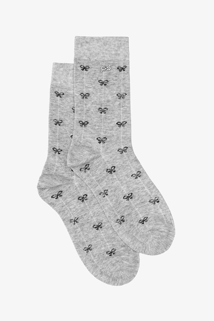 Grey and Silver Bow Sock
