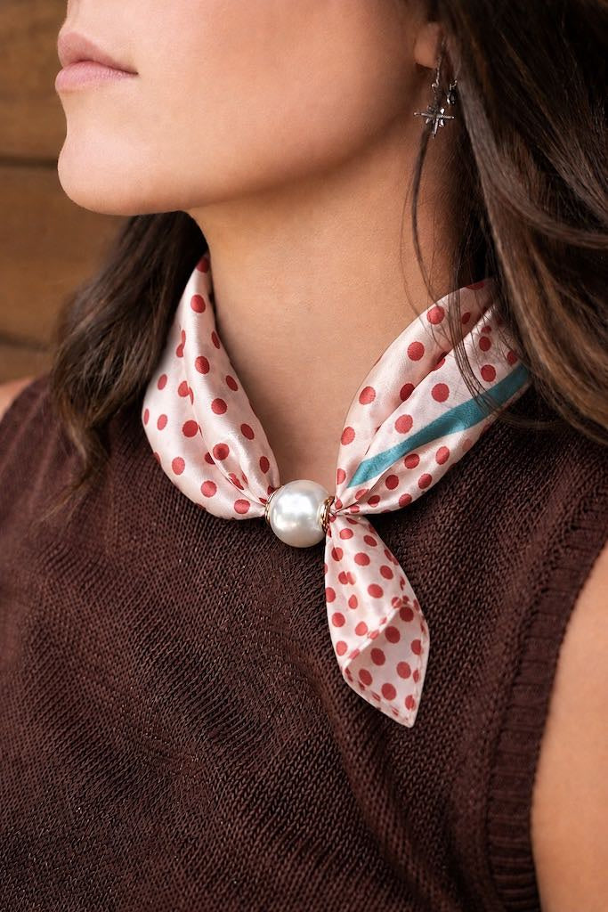 Pearl Fasten Neck Tie - Cherry Dot