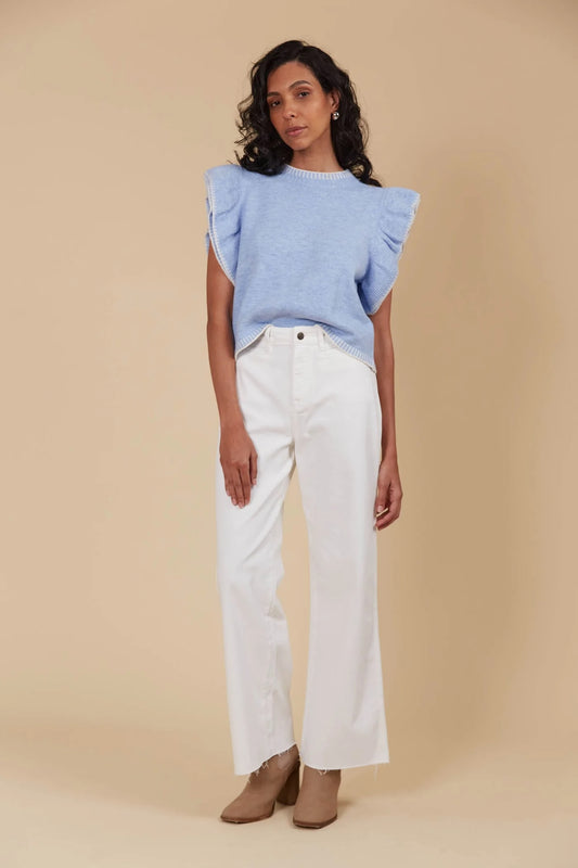 Athena Frill Knit Top - Sky