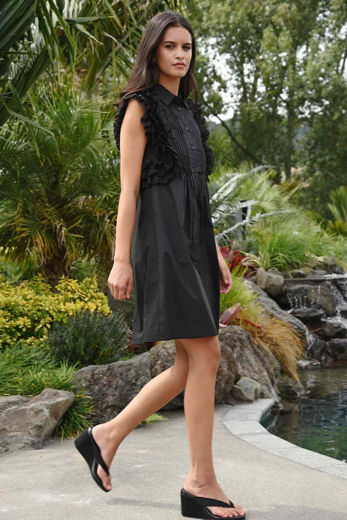 Ruffle Around The Edges Dress - Black