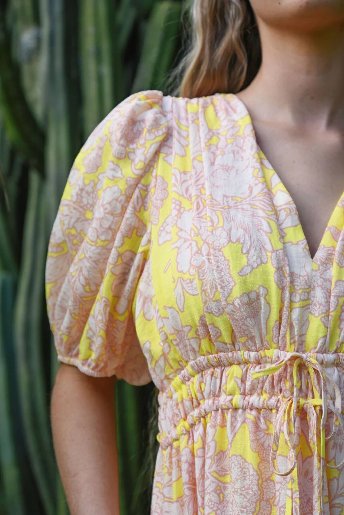 Ruche Around Dress - Blush & Yellow