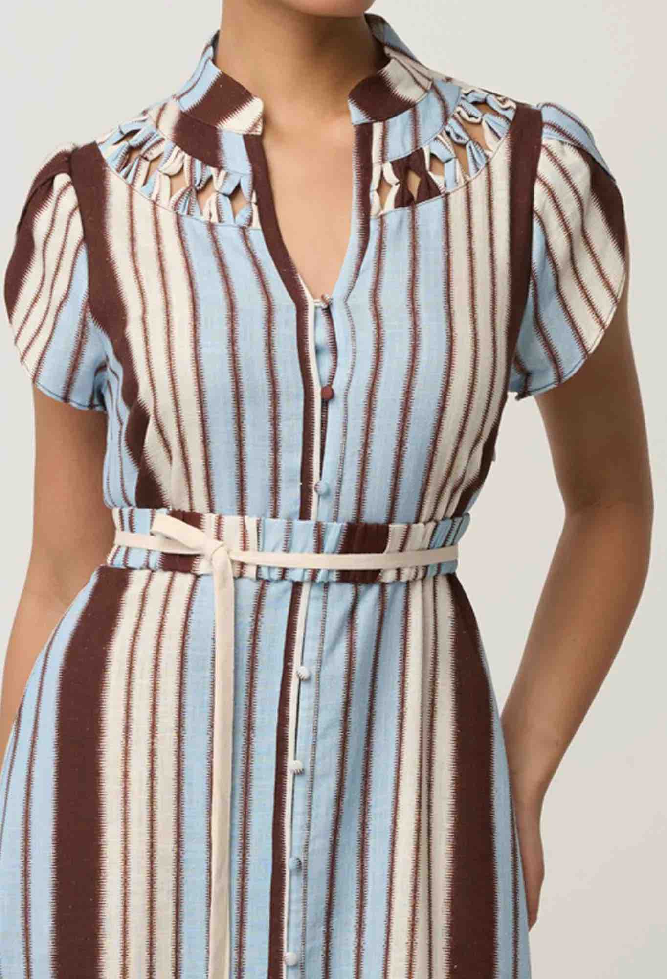 Cattleya Linen Viscose Smock Maxi Dress in Indescent Stripe