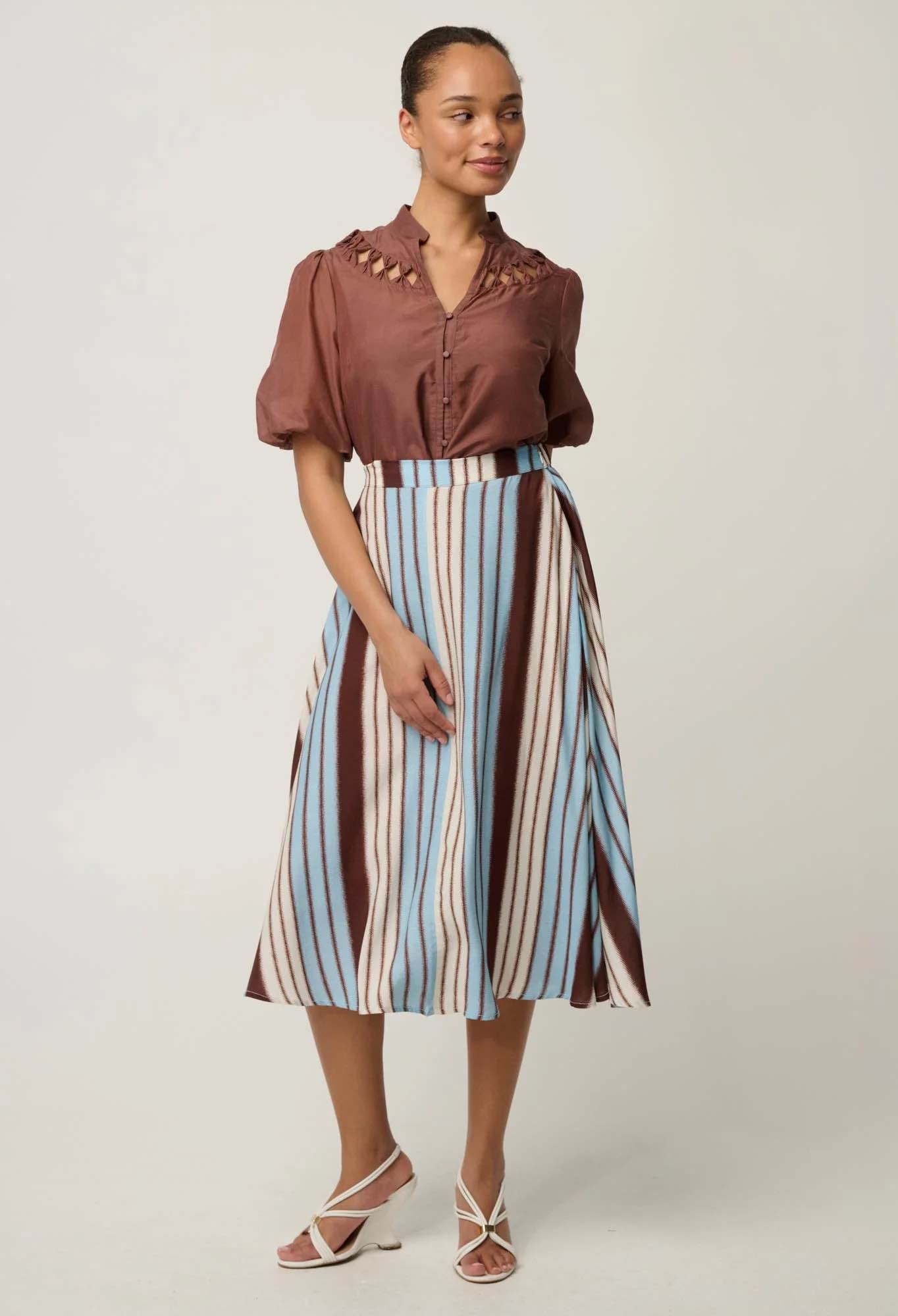 Coralie Cotton Silk Smock Blouse in Garnet