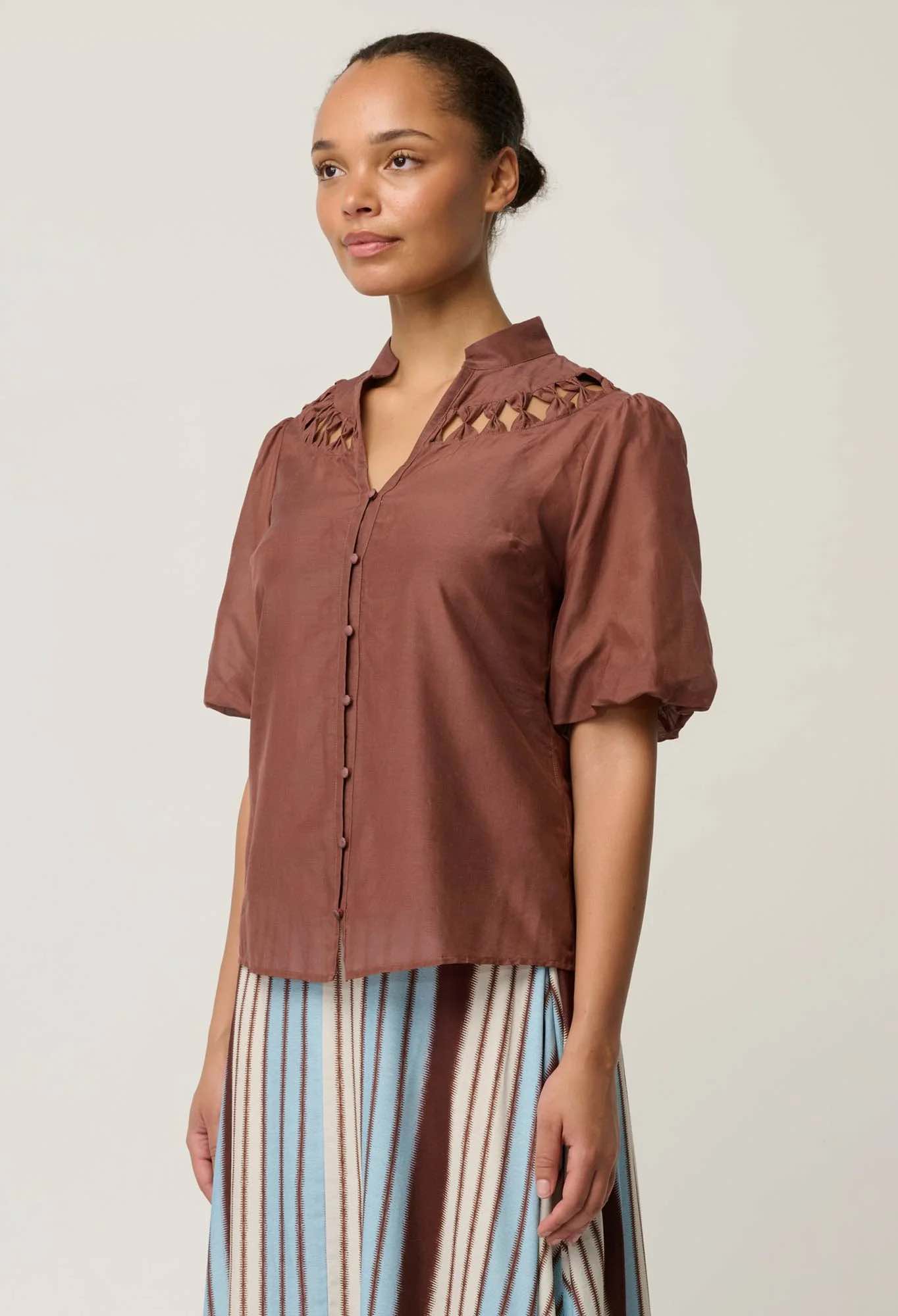 Coralie Cotton Silk Smock Blouse in Garnet
