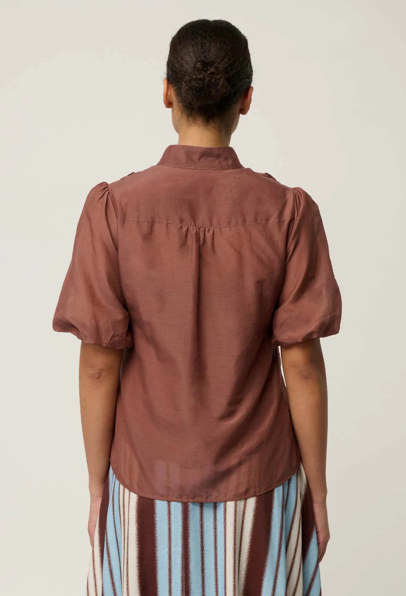 Coralie Cotton Silk Smock Blouse in Garnet