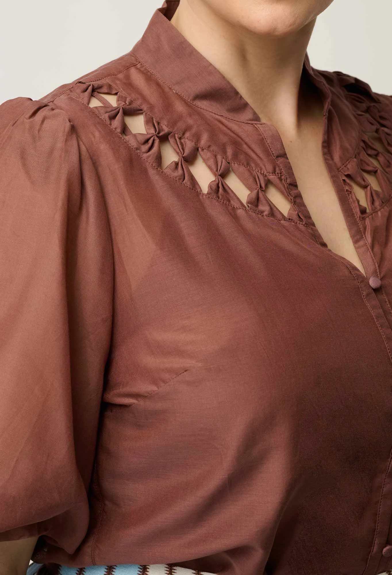 Coralie Cotton Silk Smock Blouse in Garnet