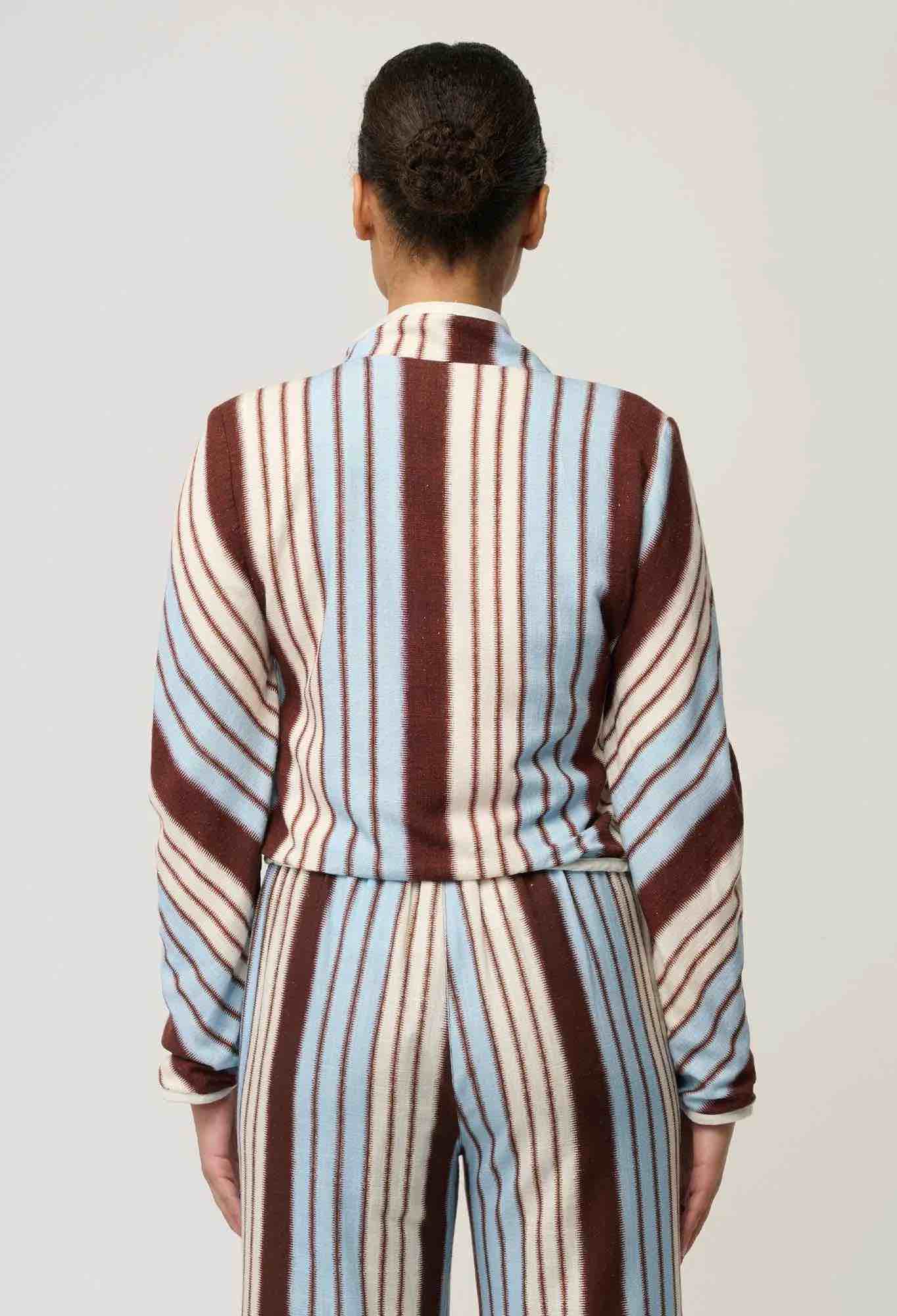 Delray Reversible Linen Viscose Jacket in Nautilus Bloom/Indescent Stripe