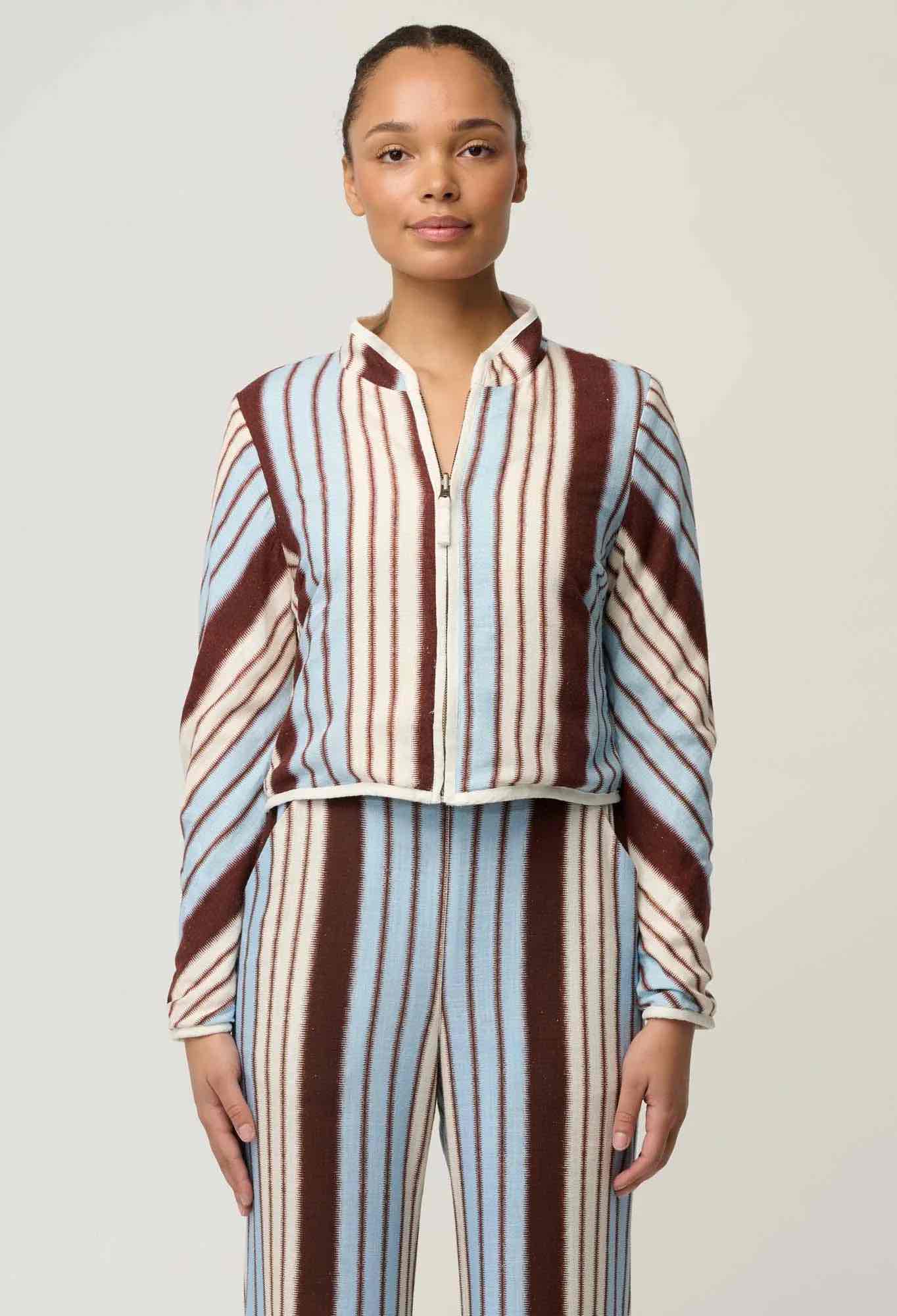 Delray Reversible Linen Viscose Jacket in Nautilus Bloom/Indescent Stripe