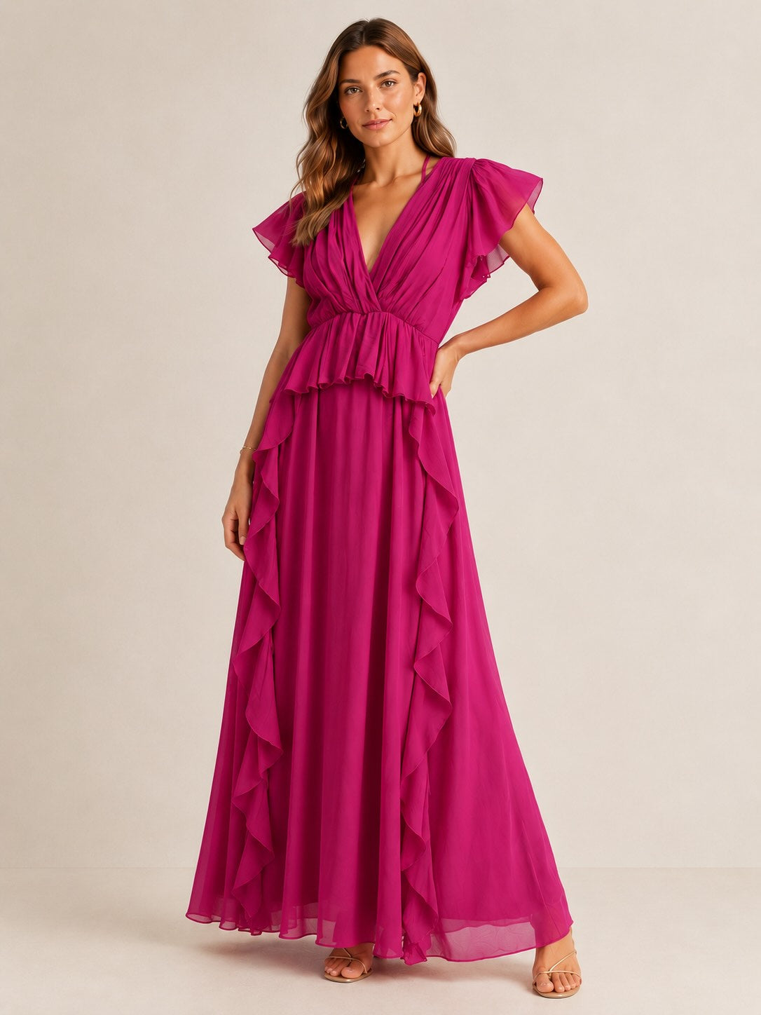 Dixie Frill Dress in Magenta
