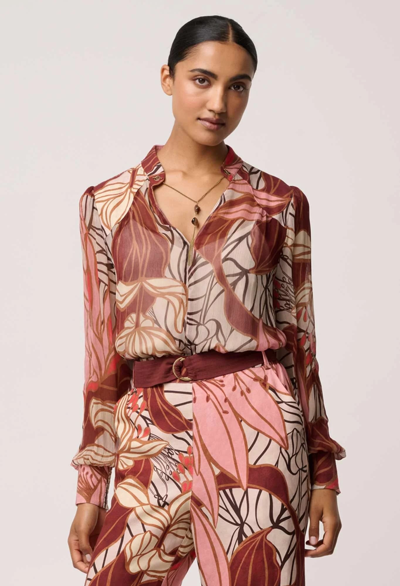 Freya Sheer Blouse with Embellished Neck Detail