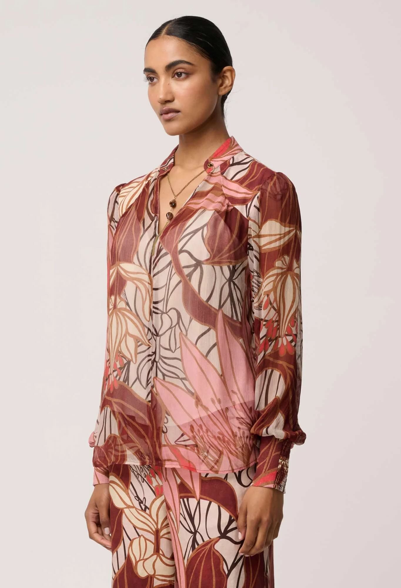Freya Sheer Blouse with Embellished Neck Detail
