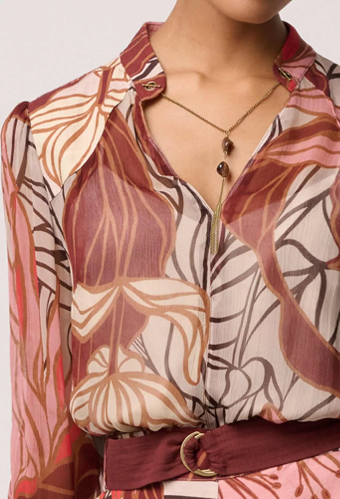 Freya Sheer Blouse with Embellished Neck Detail