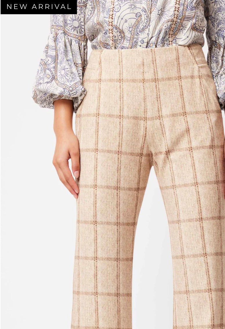 Once Was Getty Ponte Pant in Oatmeal Check