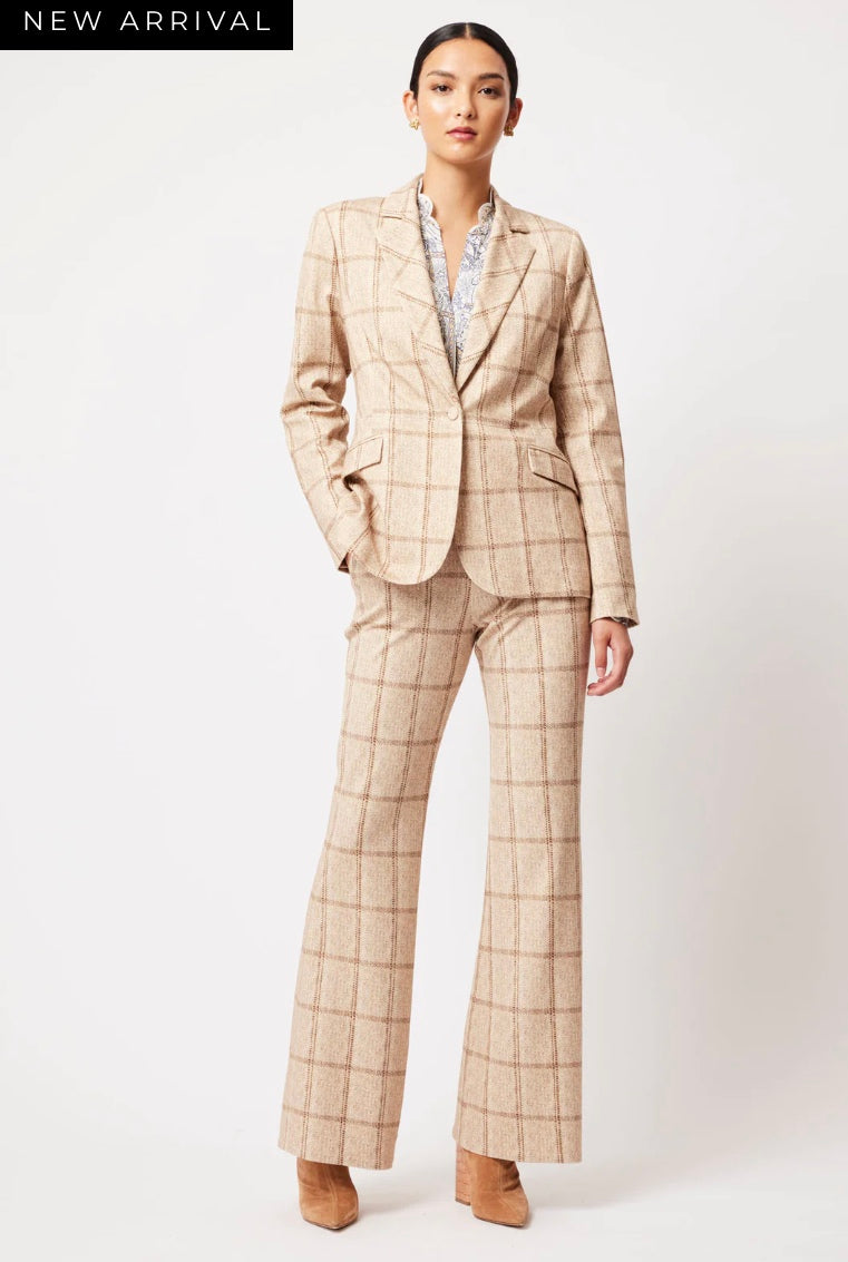 Once Was Getty Ponte Pant in Oatmeal Check